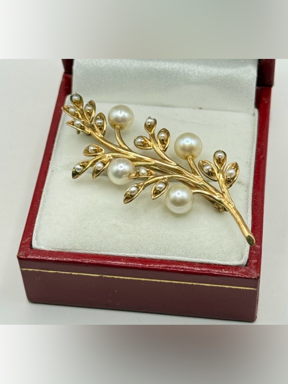 Vintage Victorian 14k gold Floral Brooch with Cultured Pearl